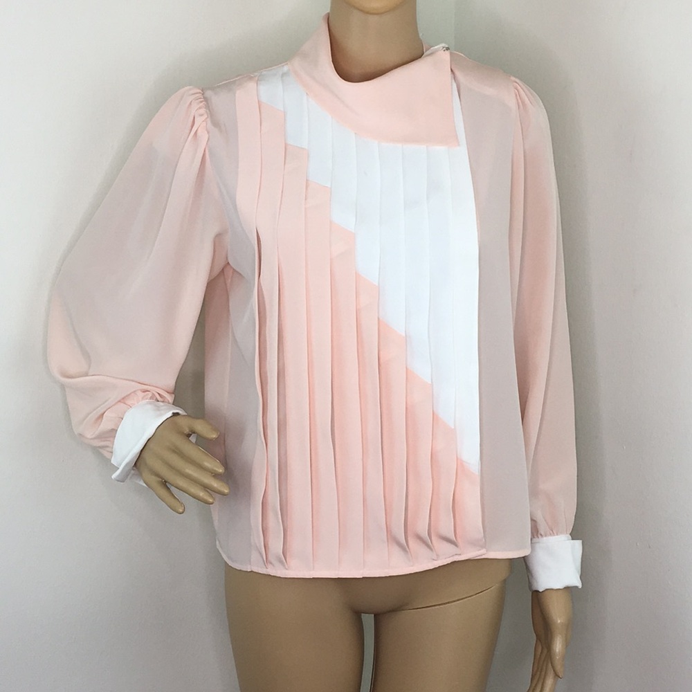 Vintage Pink & White Billow Sleeve Blouse